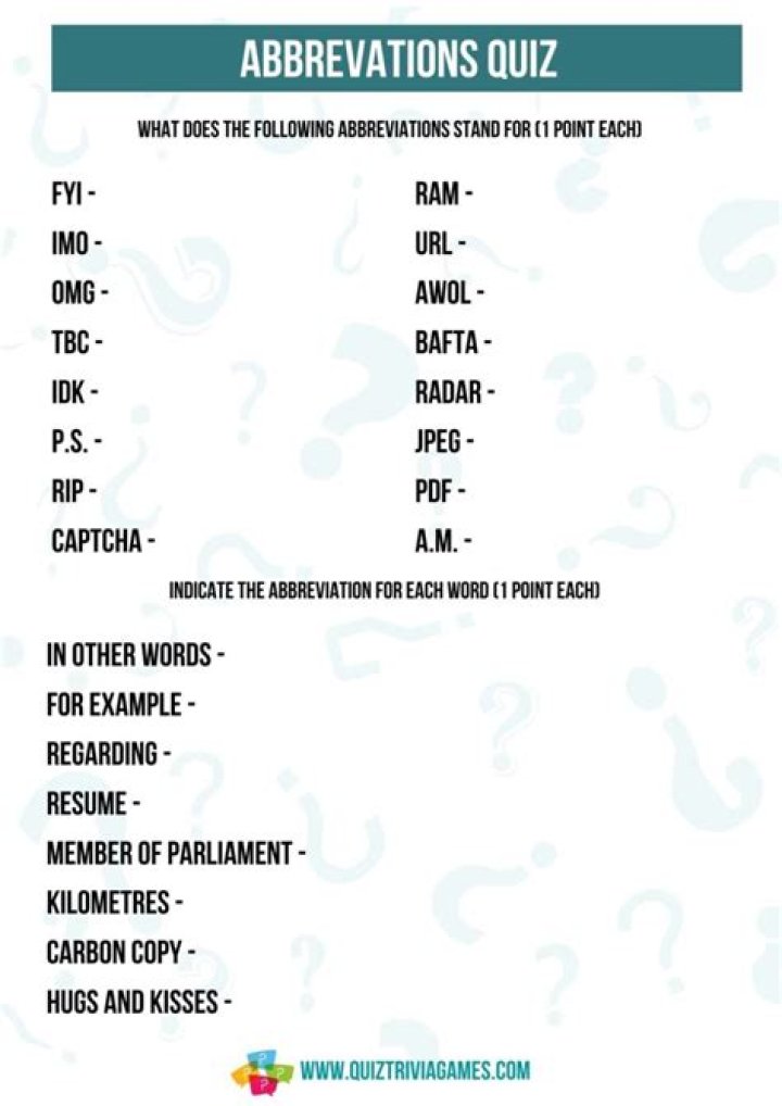 Funny Abbreviations Quiz with Answers PDF – Laugh and Learn!