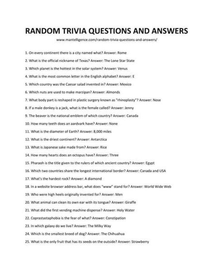 Funny Australian Trivia Questions & Answers PDF