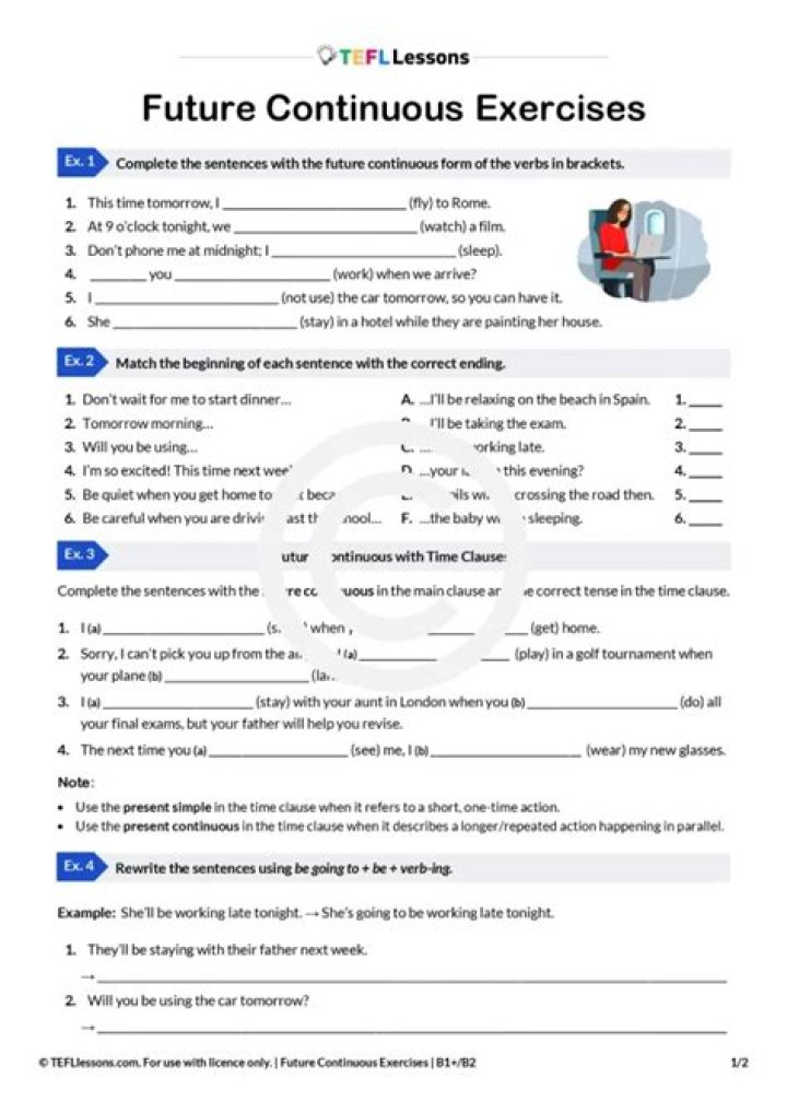 Future Continuous Exercises Worksheet PDF – Practice Future Actions