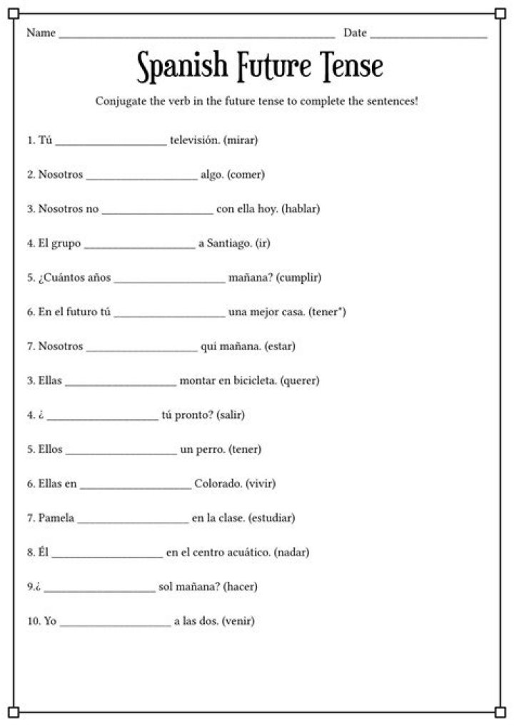 Free Future Tense Spanish Worksheet PDF for Instant Practice