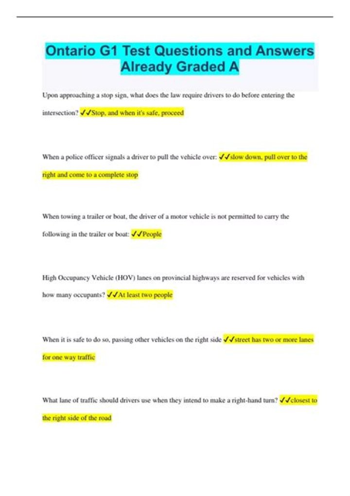 G1 Test Questions & Answers PDF Ontario – Official Study Guide