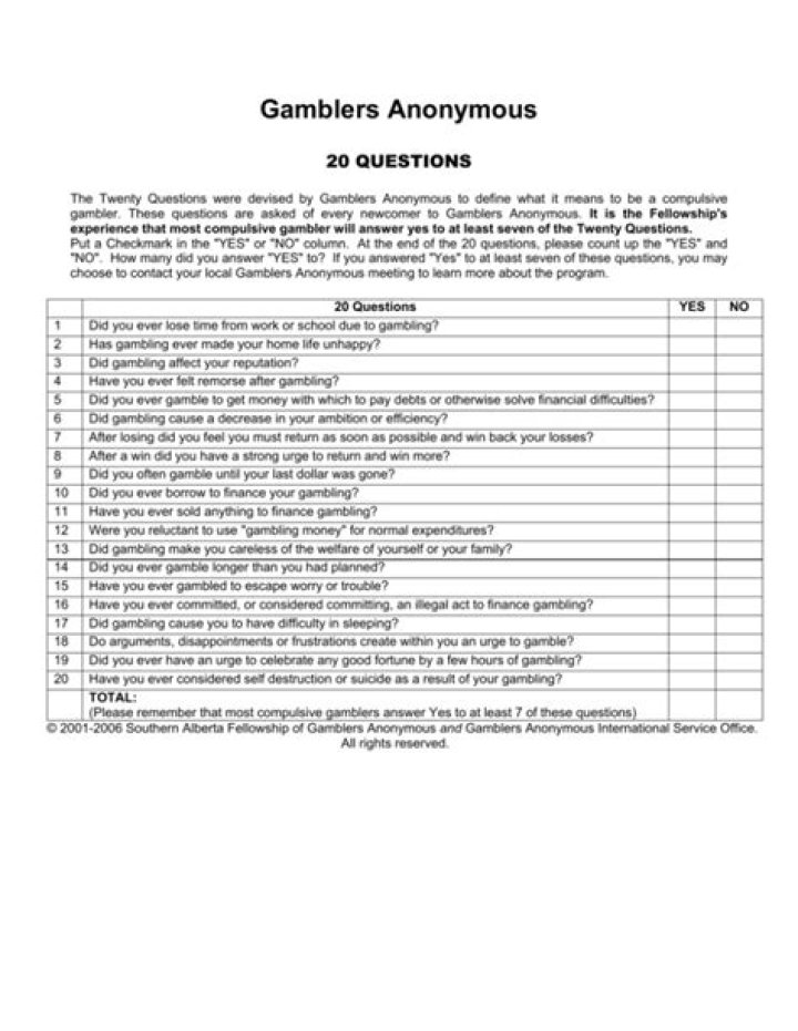 Gamblers Anonymous 20 Questions PDF: Free Guide to Addiction Recovery