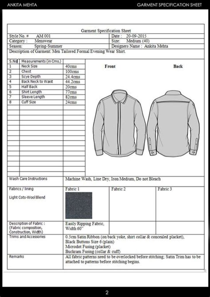 Download Garment Specification Sheet PDF for Accurate Sizing