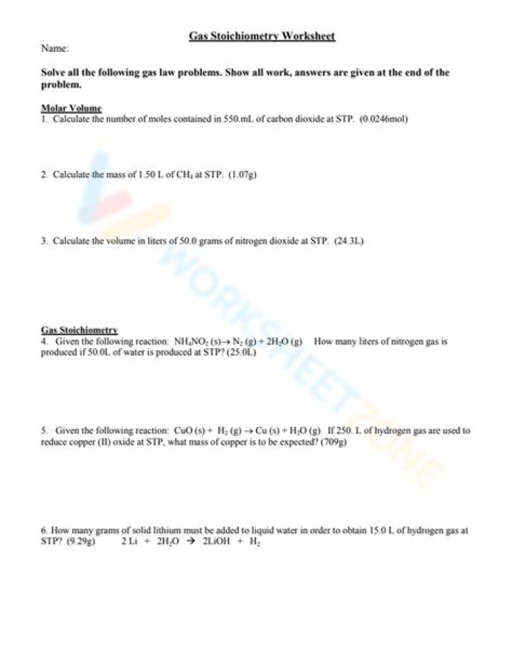 Gas Stoichiometry Problems with Answers PDF: Step-by-Step Solutions