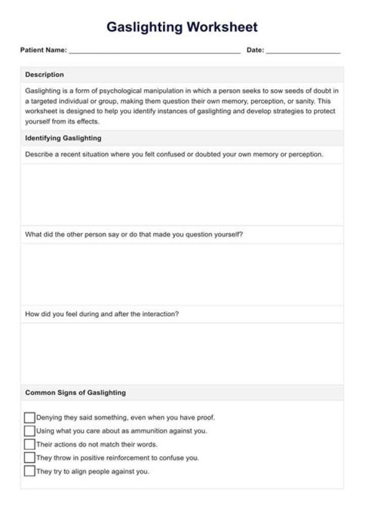 Gaslighting Worksheet PDF: Identify & Break Free from Emotional Manipulation