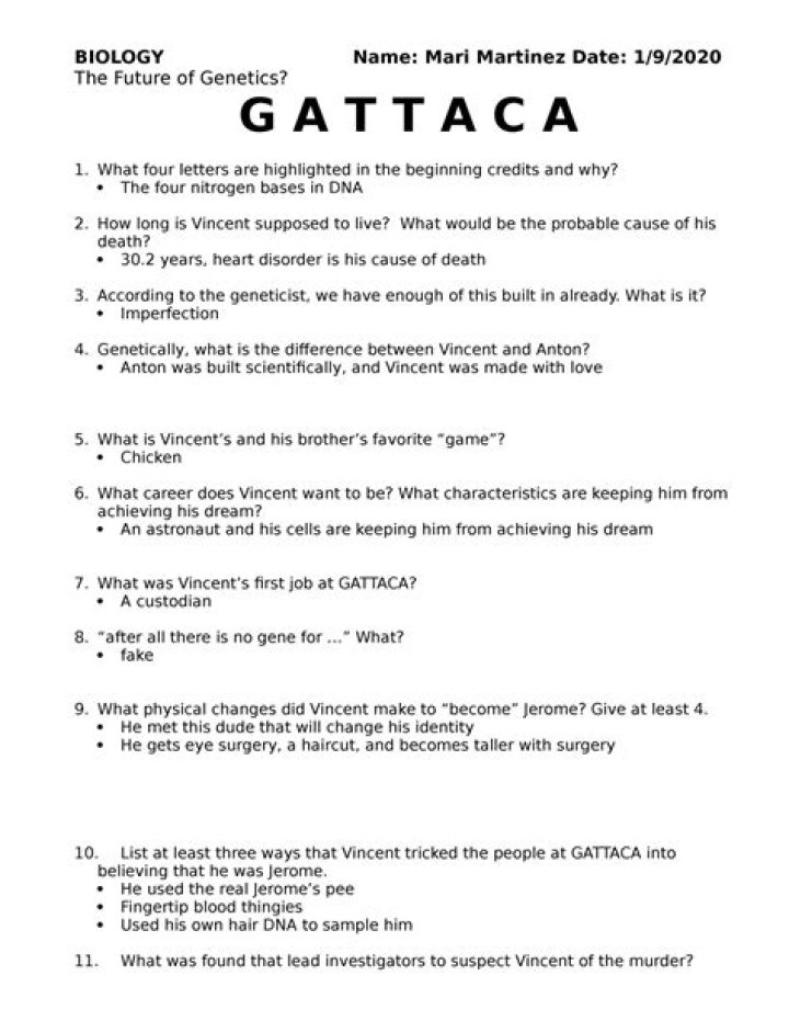 Gattaca: Essential Questions and Answers PDF for Understanding the Film