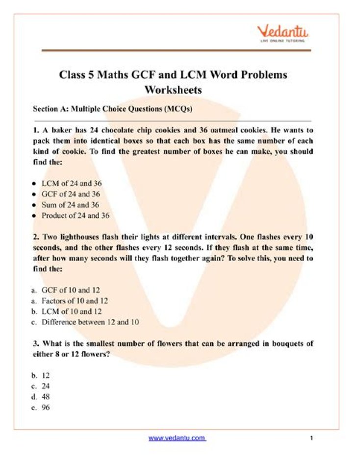 GCF LCM Word Problems Worksheet PDF - Practice GCF and LCM with Word Problems