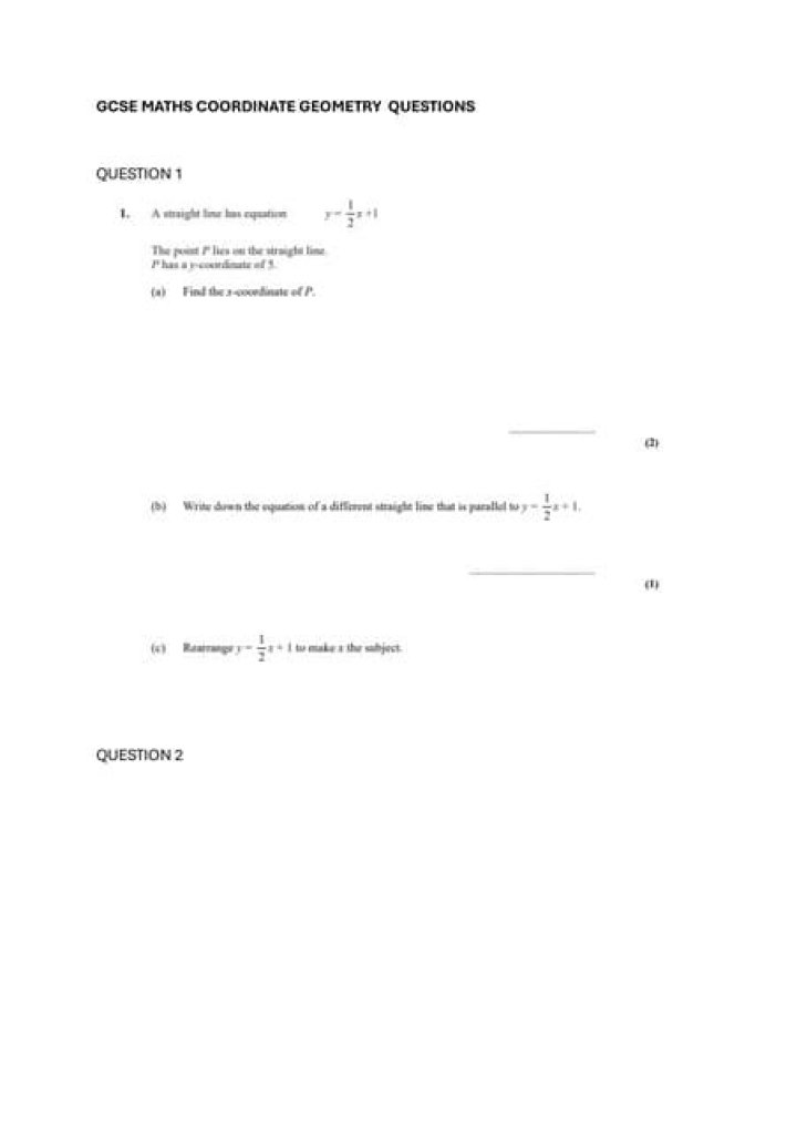 Free GCSE Maths Coordinate Geometry Questions PDF Download