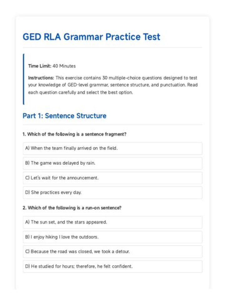 Free GED RLA Practice Test PDF Download Now