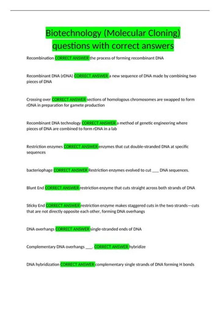 Gene Cloning Questions and Answers PDF: Expert Answers