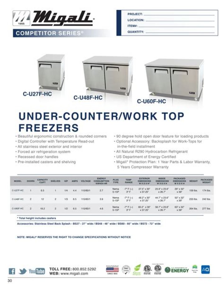General Foodservice T-72-HC Spec Sheet PDF – Complete Technical Specifications