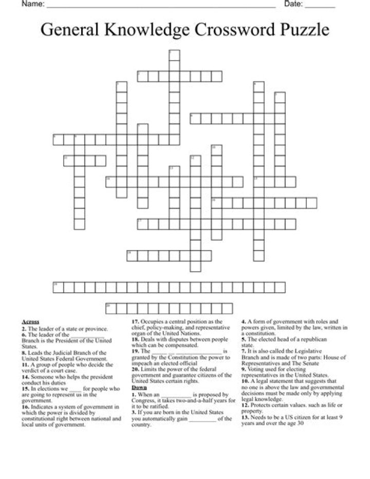 General Knowledge Crossword Puzzles with Answers PDF Download