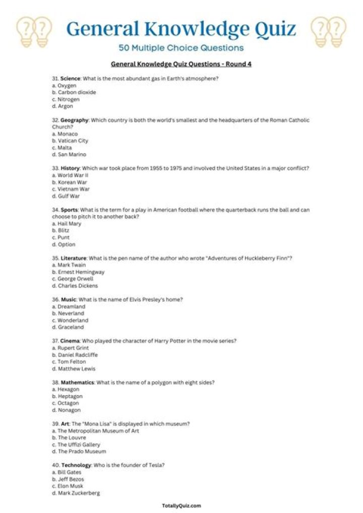 General Knowledge Multiple Choice Trivia Questions & Answers PDF