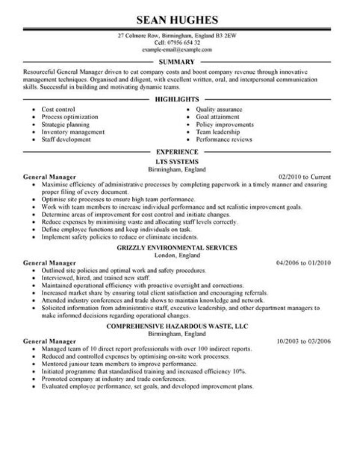Download a Professional General Manager Resume Sample PDF