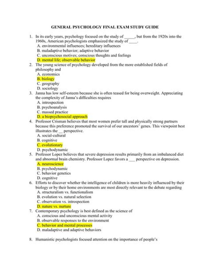 General Psychology Exam 1 PDF Answer Key – Instant Access