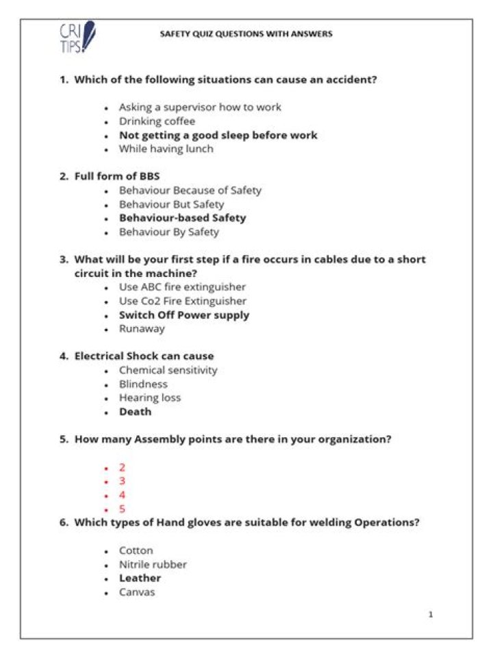 General Safety Quiz Questions and Answers PDF – Essential Safety Knowledge