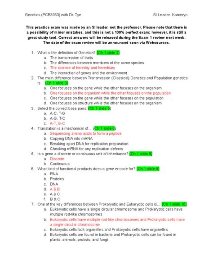 Genetics Exam Questions and Answers PDF for Students