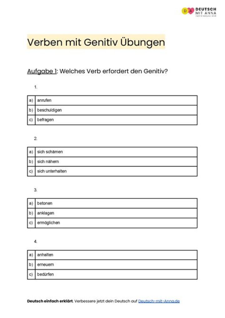 Genitiv Verben Liste PDF – Komplett Übersicht & Download