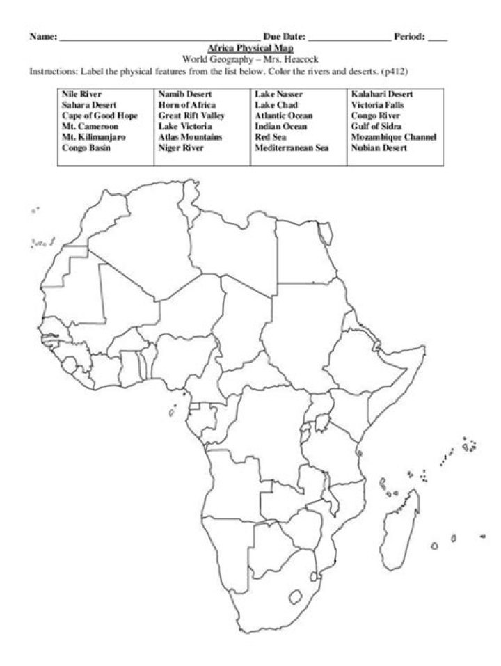 Geography of Africa Worksheet PDF for Students