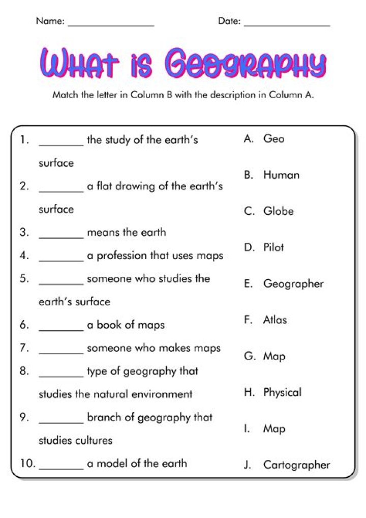 Free Geography Worksheets PDF for Students