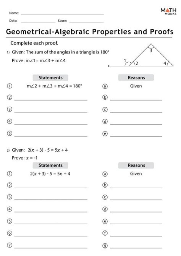 Free Geometric Proofs Worksheet PDF for Easy Practice