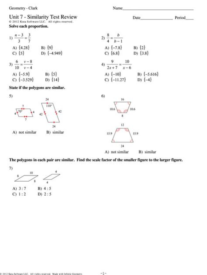 Geometry Chapter 7 Test PDF: Practice & Answers