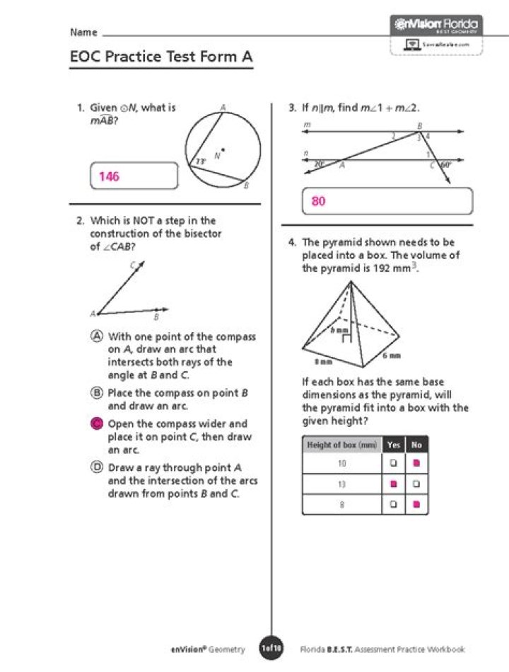 Geometry EOC Practice Test with Answers PDF for High School Students