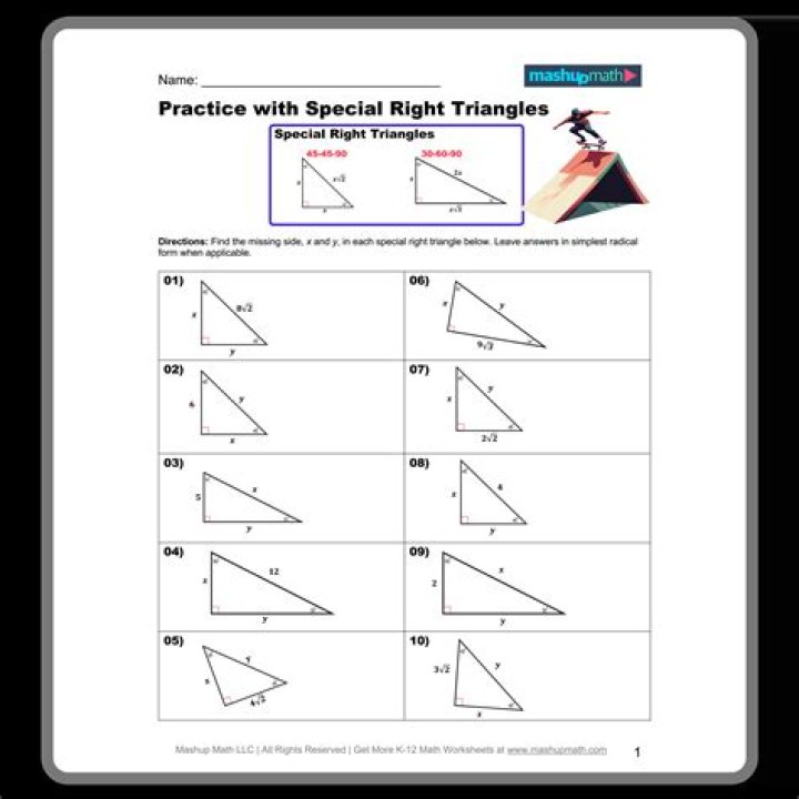 Geometry Special Right Triangles Worksheet PDF: Practice Problems & Answers