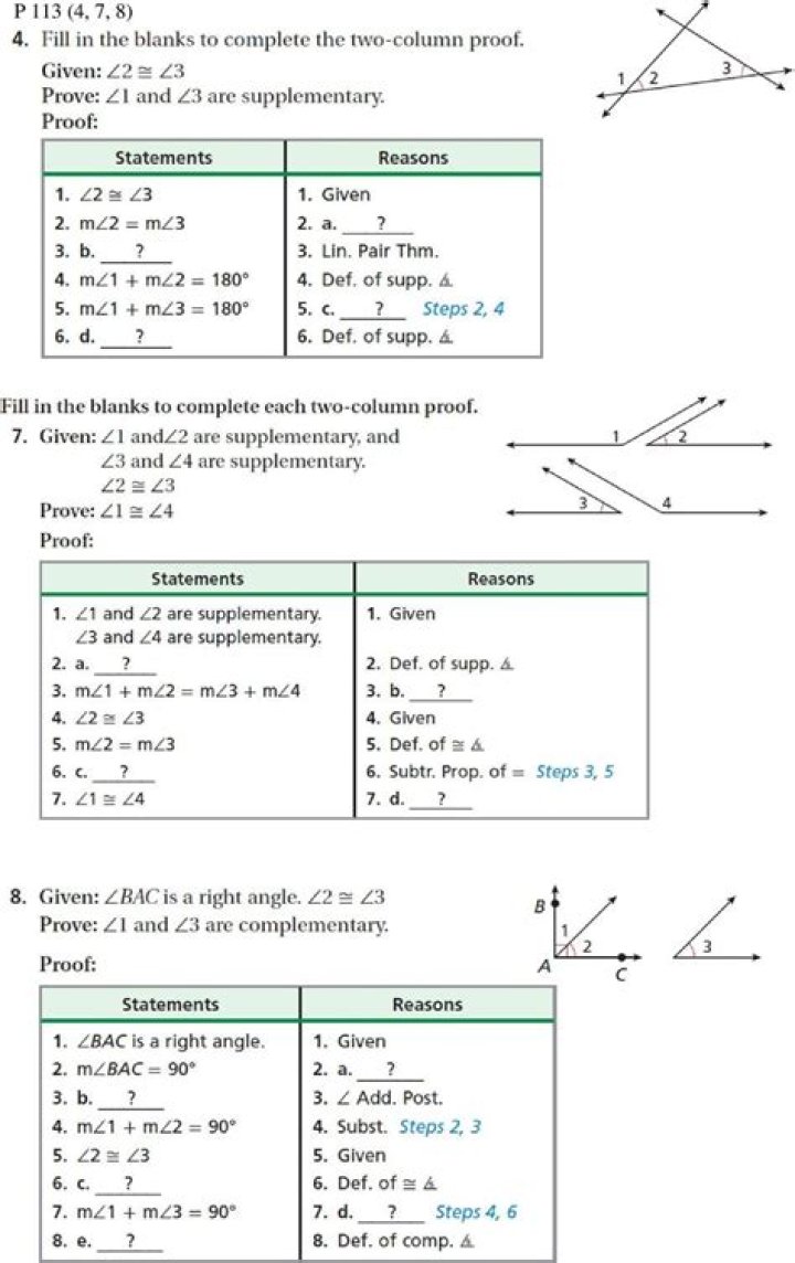 Free Geometry Two Column Proofs Worksheets with Answers PDF