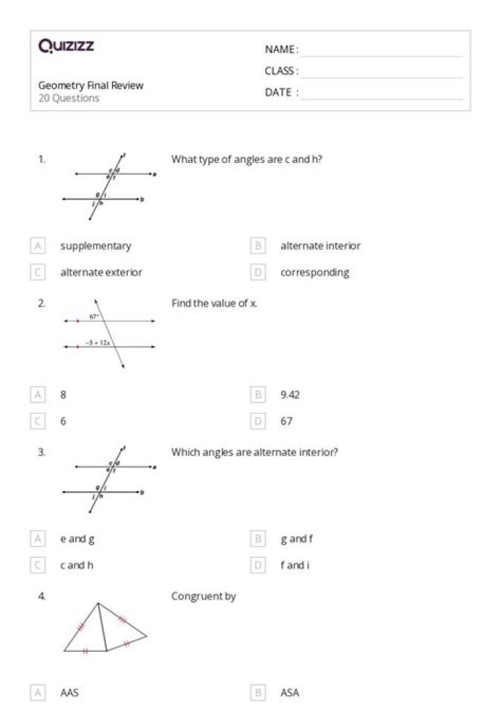 Free Grade 9 Geometry Worksheets PDF for Instant Download