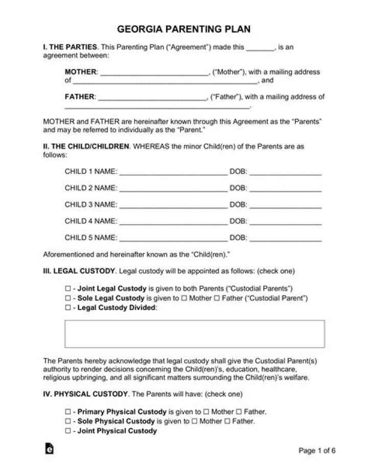 Free Georgia Parenting Plan PDF Template – Legal Guide & Download