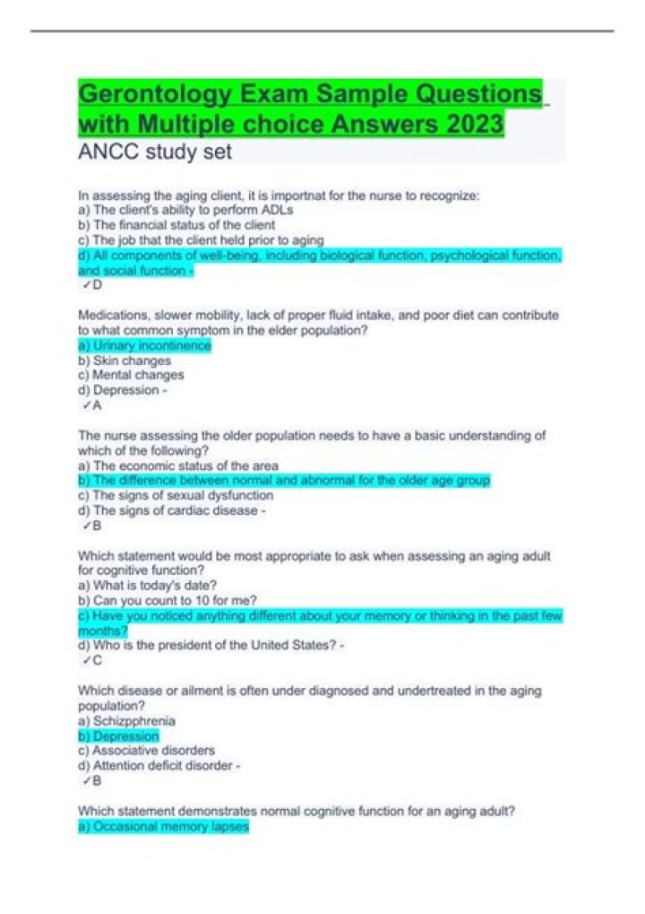 Geriatric MCQ Questions with Answers PDF for Medical Exams