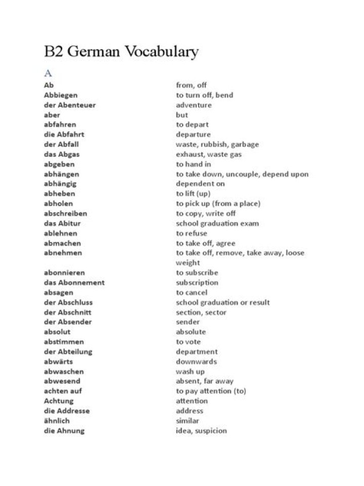 German B2 Vocabulary List PDF for Advanced Learners