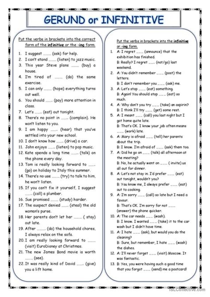 Advanced Gerund and Infinitive Exercises PDF with Answers