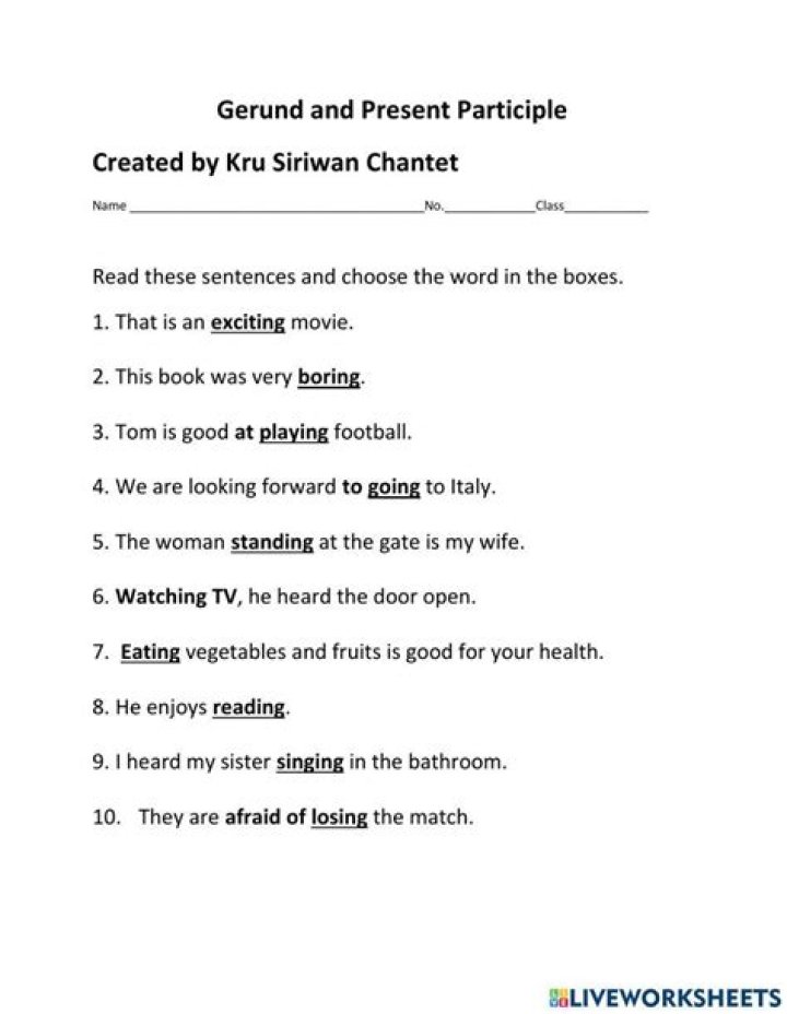 Gerund and Present Participle Exercises with Answers PDF