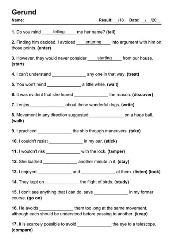 Gerunds Exercises with Answers PDF – Master Grammar Quickly