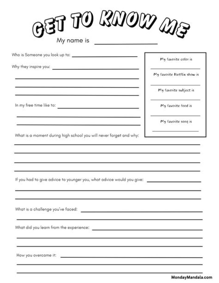 High School Getting to Know You Worksheet PDF – Free Printable