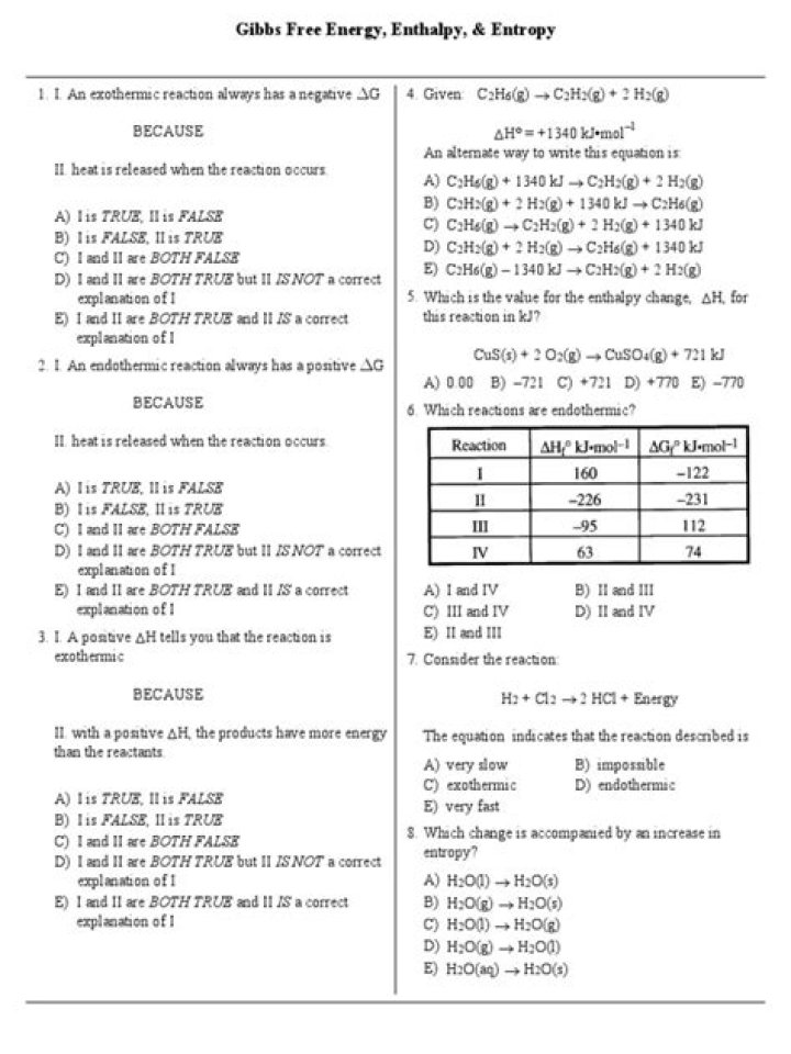 Free Gibbs Free Energy Worksheet PDF – Master Thermodynamics