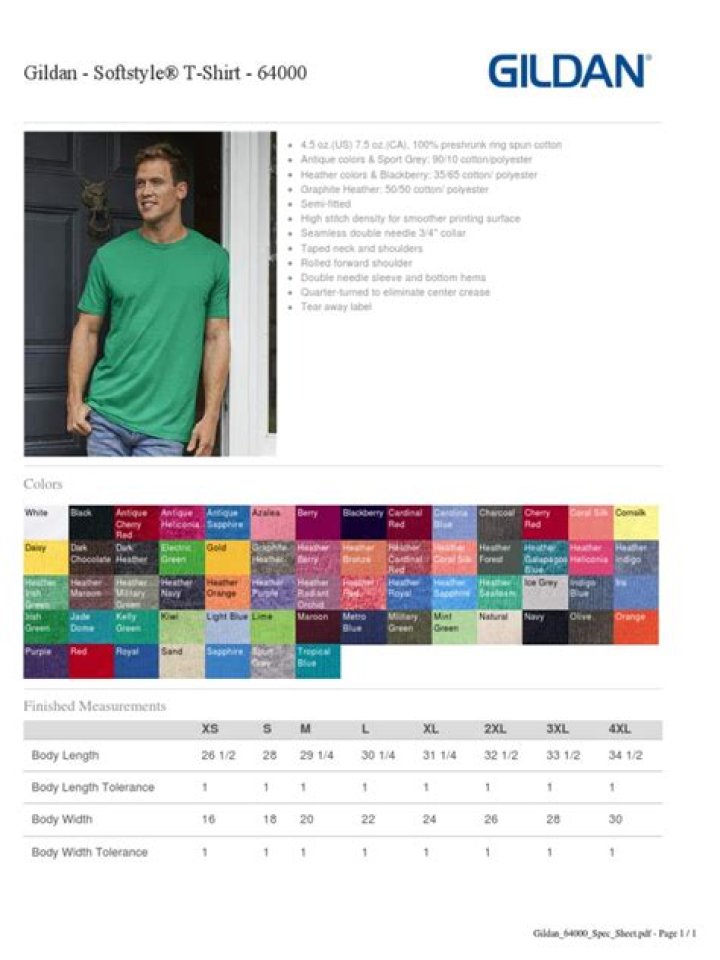 Gildan 64000 Spec Sheet PDF: Detailed Technical Specifications