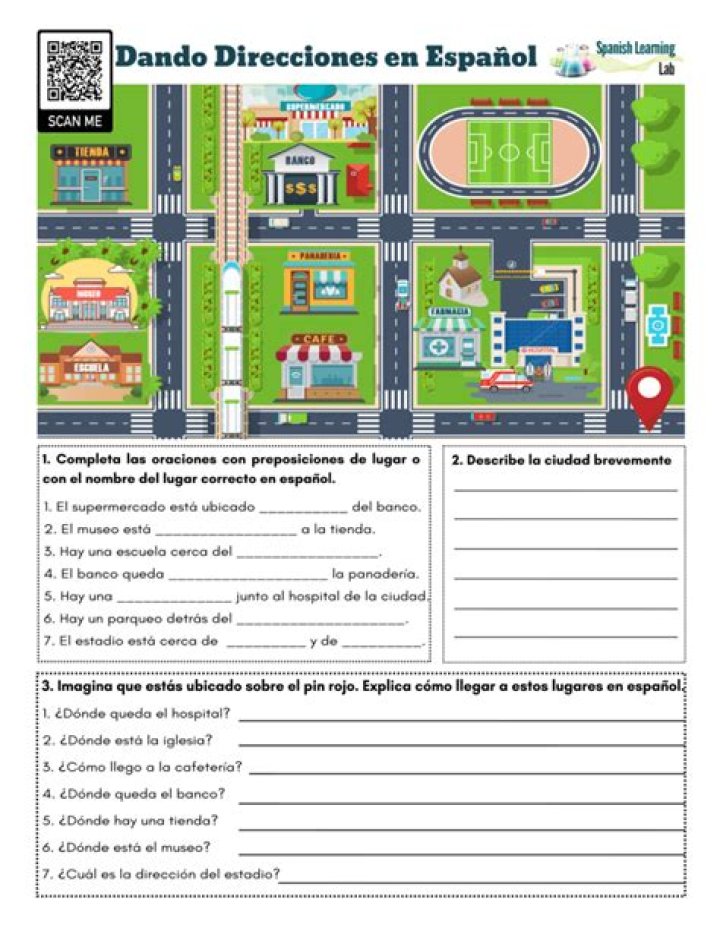 Giving Directions in Spanish Worksheet PDF