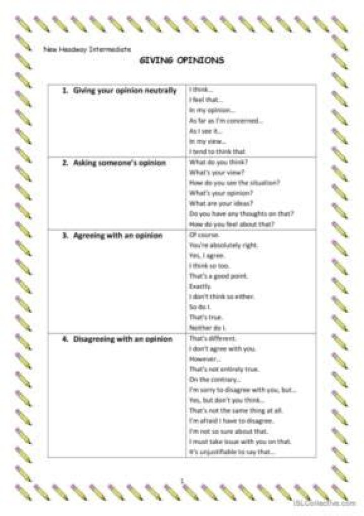 Giving Opinion Worksheet PDF: Free Printable for Daily Use
