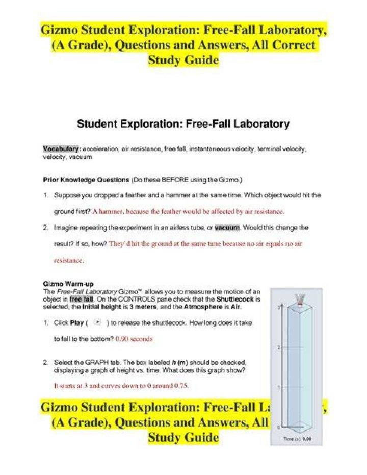 Free Fall Gizmo Answer Key & Lab Answers PDF