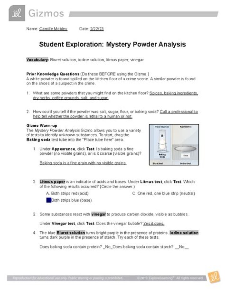 Gizmo Mystery Powder Analysis Answers Key PDF – Solve Now