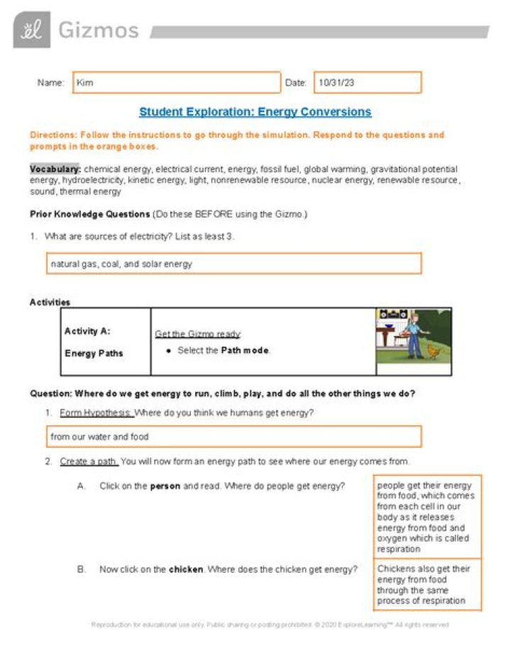 Gizmos Student Exploration: Household Energy Usage Answer Key PDF