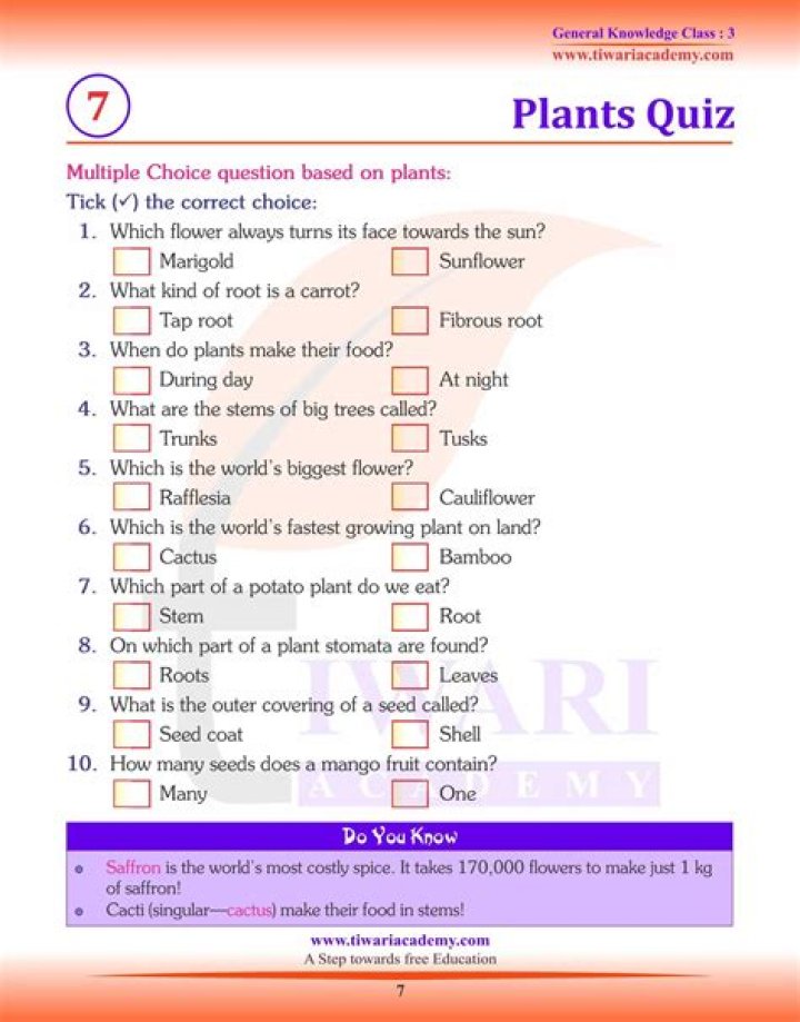 Class 3 GK Questions with Answers PDF – Free Download