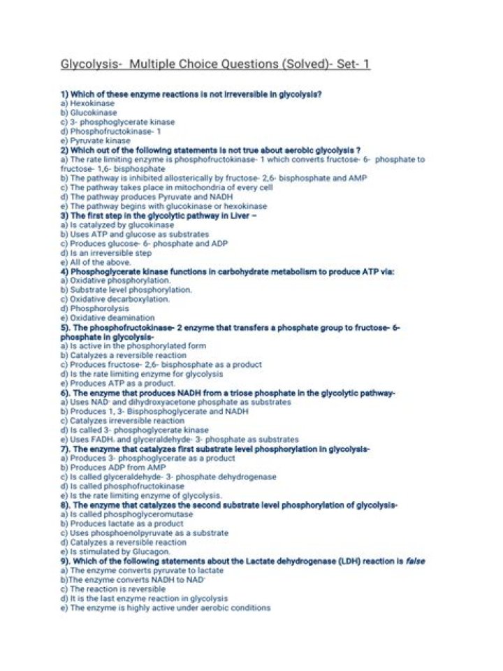 Glycolysis MCQs with Answers PDF: Test Your Biochemistry Knowledge
