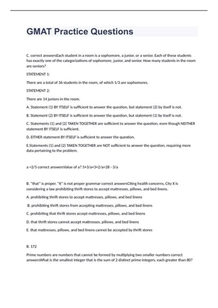 Gmat Practice Questions and Answers PDF with Explanations
