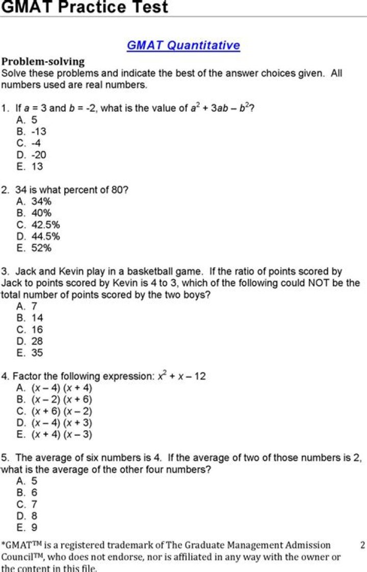 Gmat Test Example PDF: Practice Tests & Study Guide