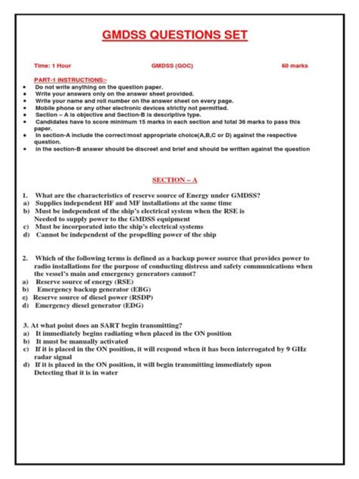 GMDSS Exam Questions PDF for Maritime Professionals
