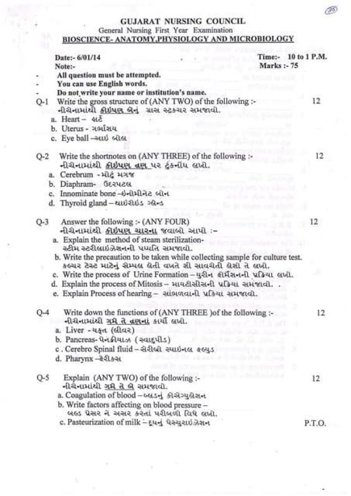 GNM 1st Year Anatomy Question Paper 2018 PDF – Download Solved Question Bank